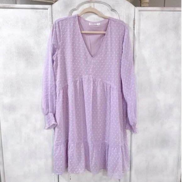 Famition Lavender Swiss Dot Mini Dress - Size XL - Picture 1 of 5